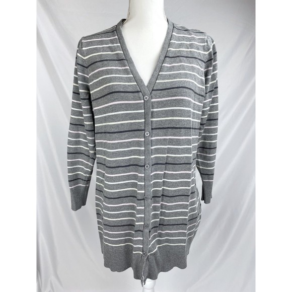 Torrid Women Size 2 Grey Stripe Cardigan Sweater Long Sleeve Button - Picture 1 of 8